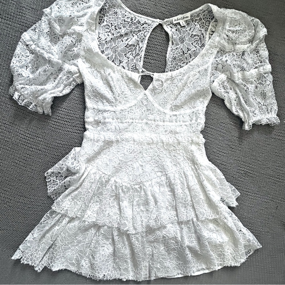 For Love And Lemons Lace Puff Cottage Core Mini Dress